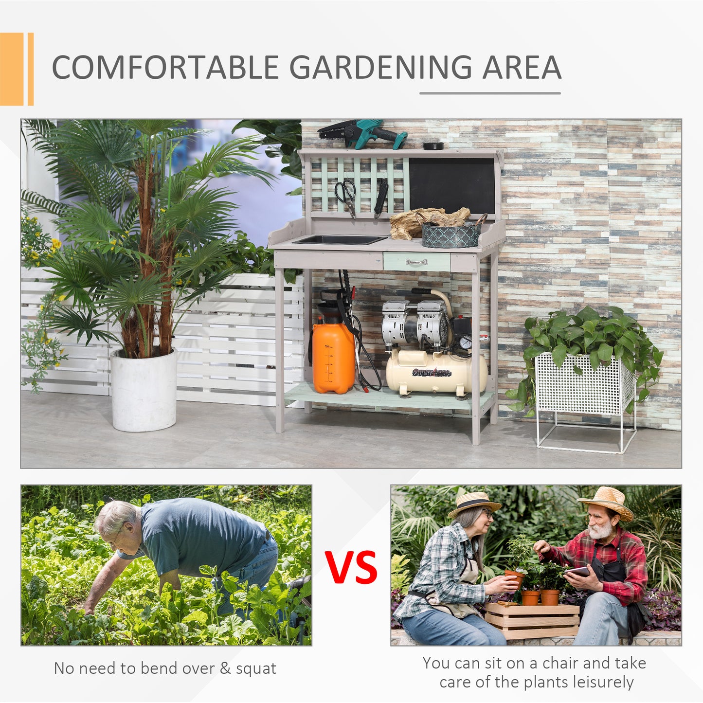 Outdoor Potting Table Bench Workstation with Wood Planting Shelves