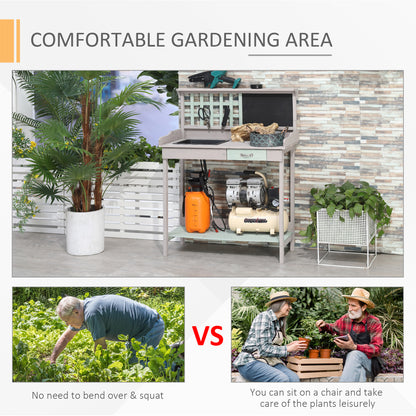 Outdoor Potting Table Bench Workstation with Wood Planting Shelves