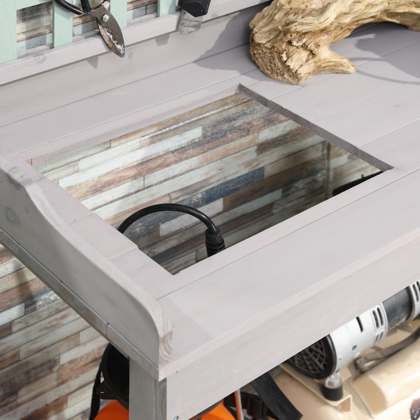 Outdoor Potting Table Bench Workstation with Wood Planting Shelves