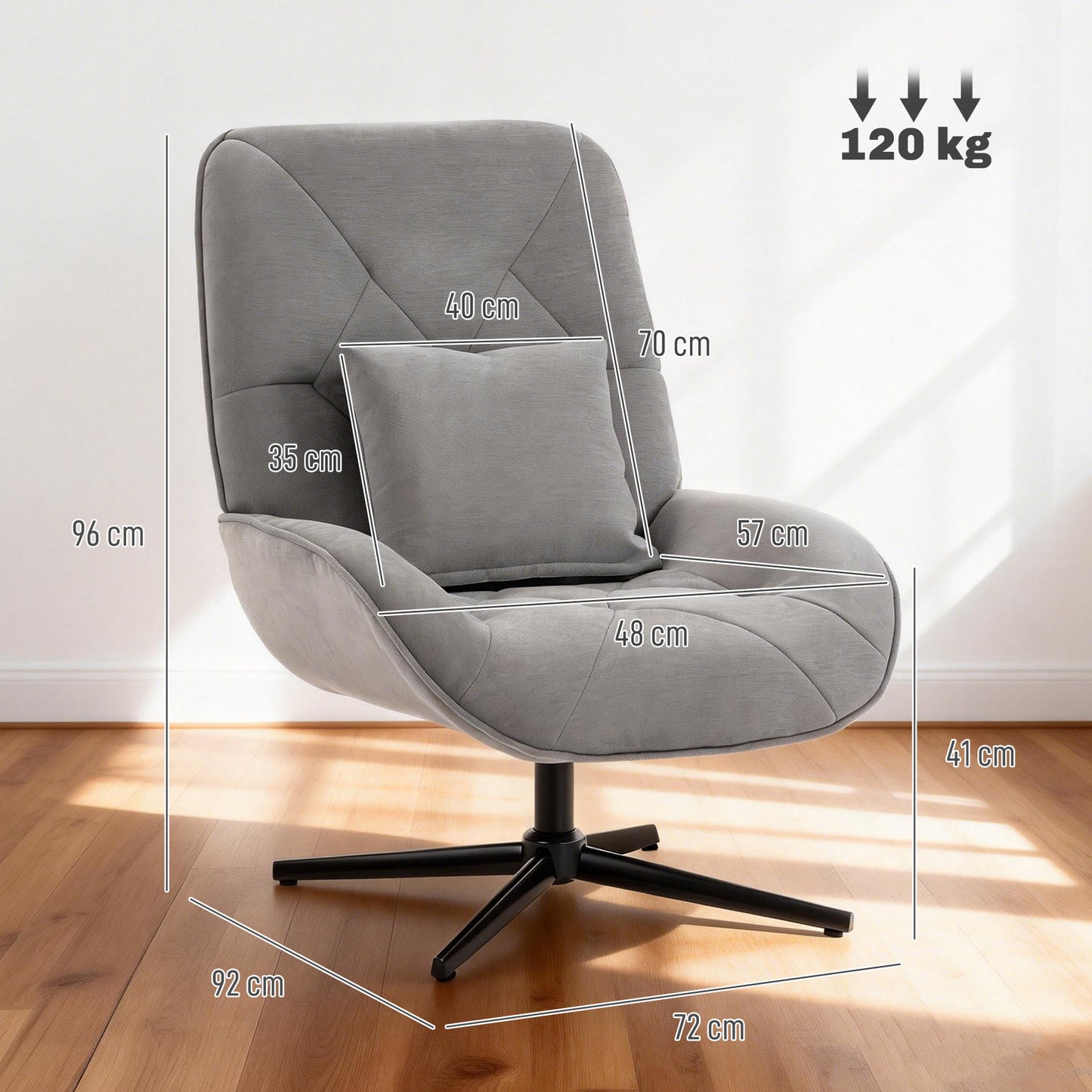 Swivel Accent Chair, Chenille Armchair with Lumbar Pillow, Light Grey