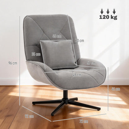 Swivel Accent Chair, Chenille Armchair with Lumbar Pillow, Light Grey