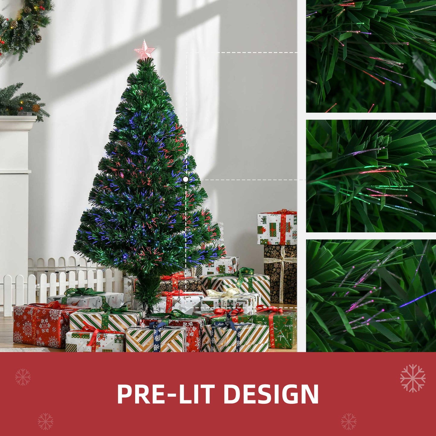 4FT Pre-lit Fibre Optic Christmas Tree Artificial Holiday Décor Metal