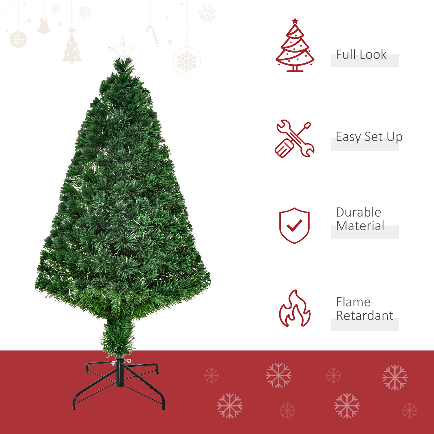 4FT Pre-lit Fibre Optic Christmas Tree Artificial Holiday Décor Metal