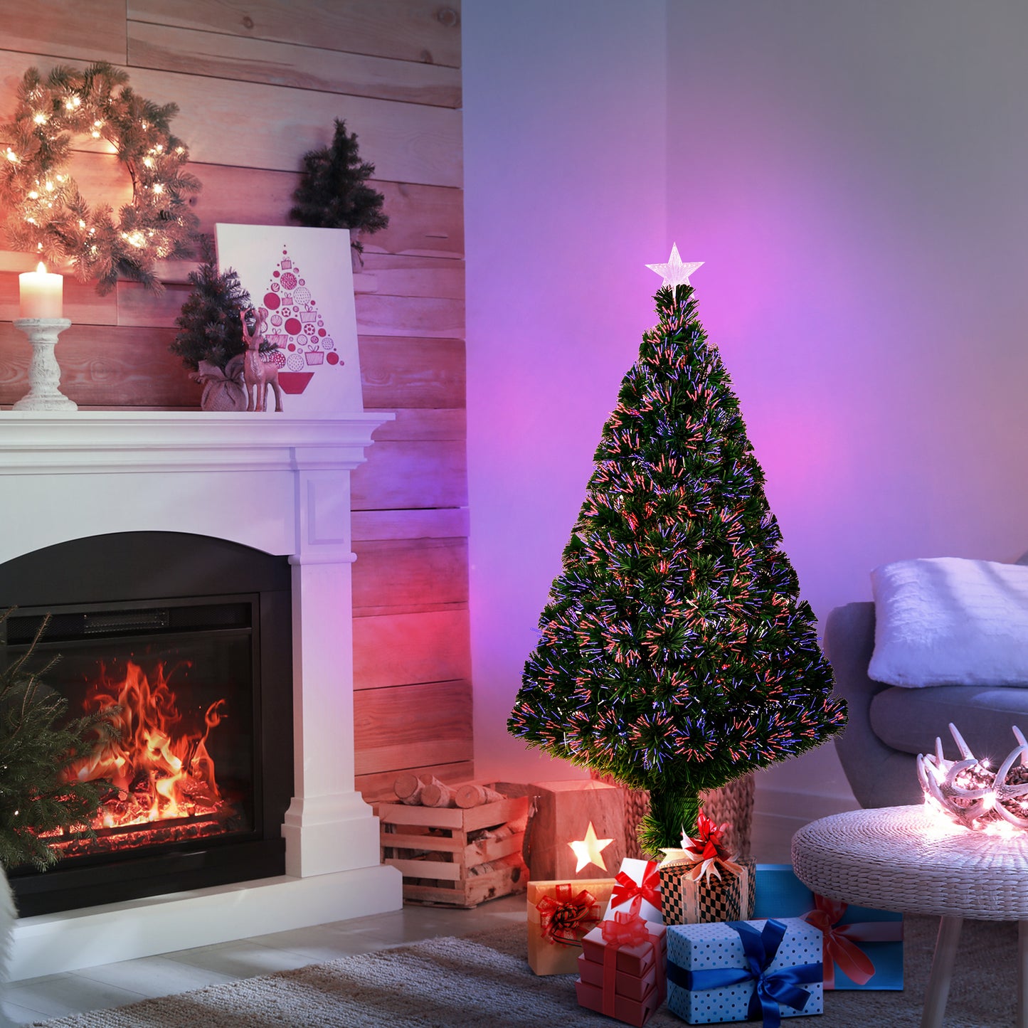 4FT Pre-lit Fibre Optic Christmas Tree Artificial Holiday Décor Metal