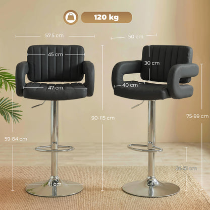 Bar Stools Adjustable Swivel with Armrest Set of 2 Black