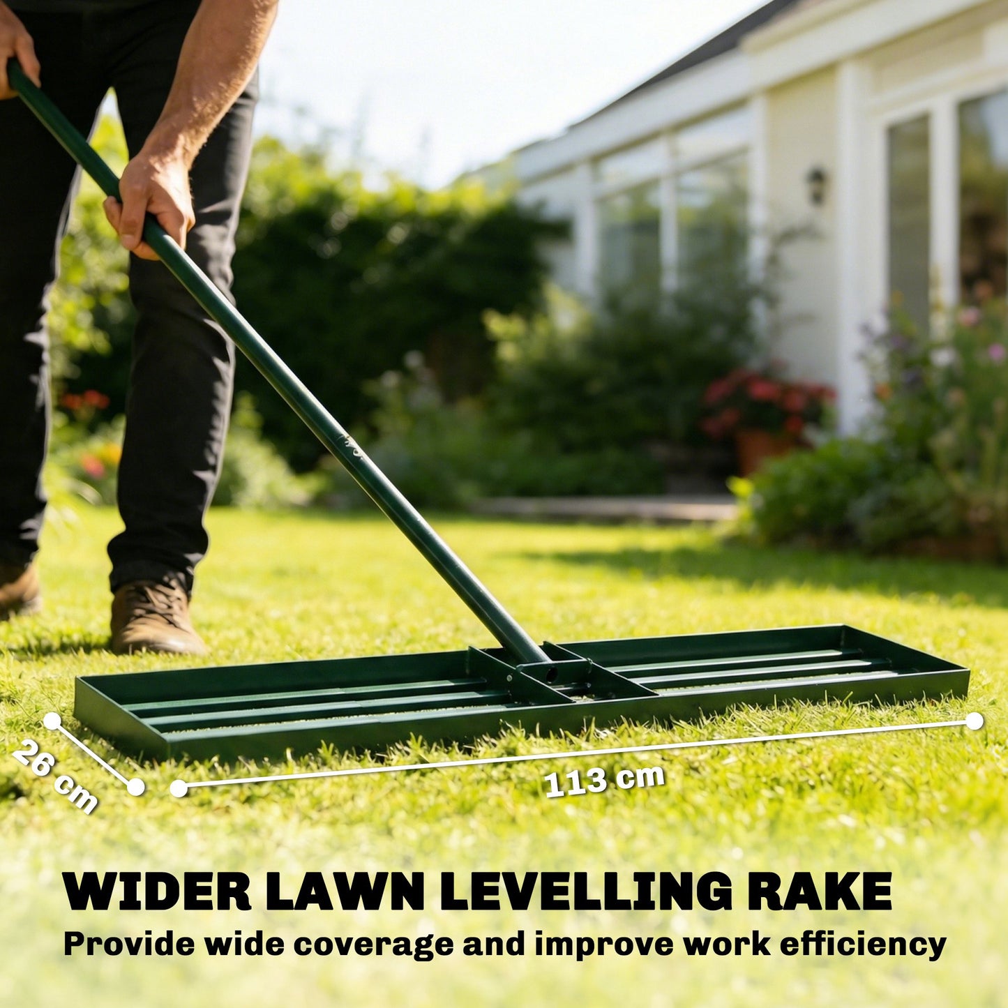113 x 26 cm Lawn Levelling Rake with 169 cm Handle