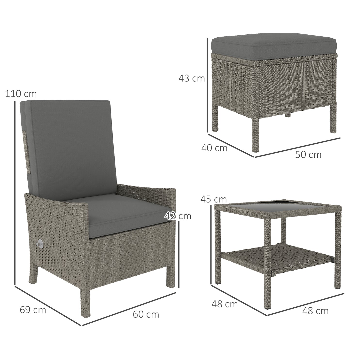 5 PCS Rattan Garden Furniture Set w/ Cushions, Dark Grey
