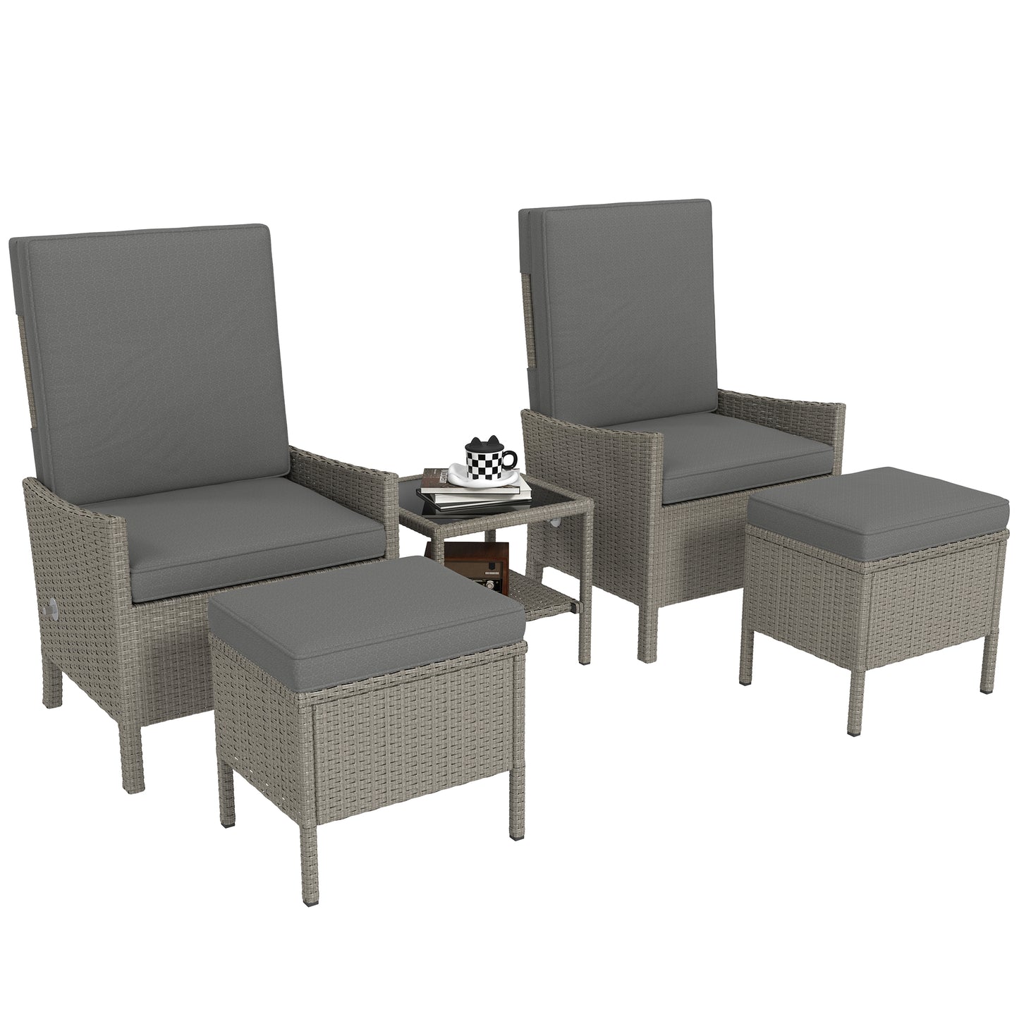 5 PCS Rattan Garden Furniture Set w/ Cushions, Dark Grey