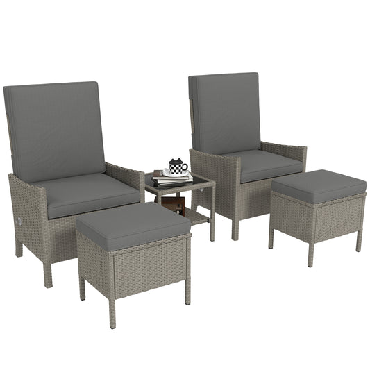 5 PCS Rattan Garden Furniture Set w/ Cushions, Dark Grey