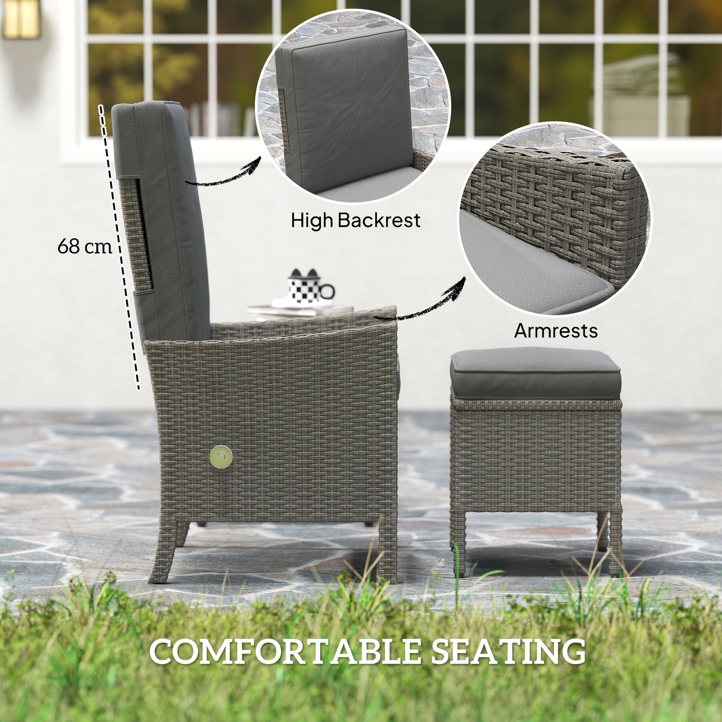 5 PCS Rattan Garden Furniture Set w/ Cushions, Dark Grey