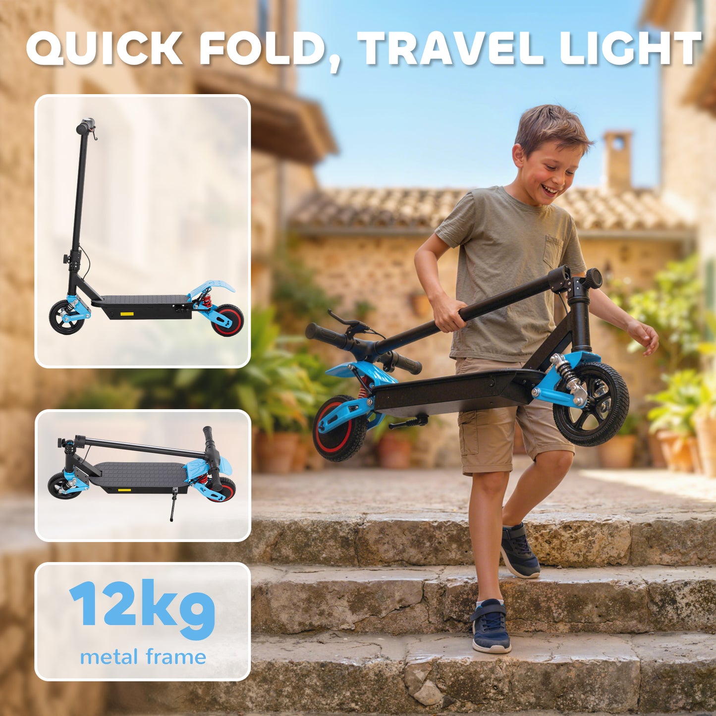 Electric Scooter for Kids with LCD Display, Up to 15 KM/H, Blue