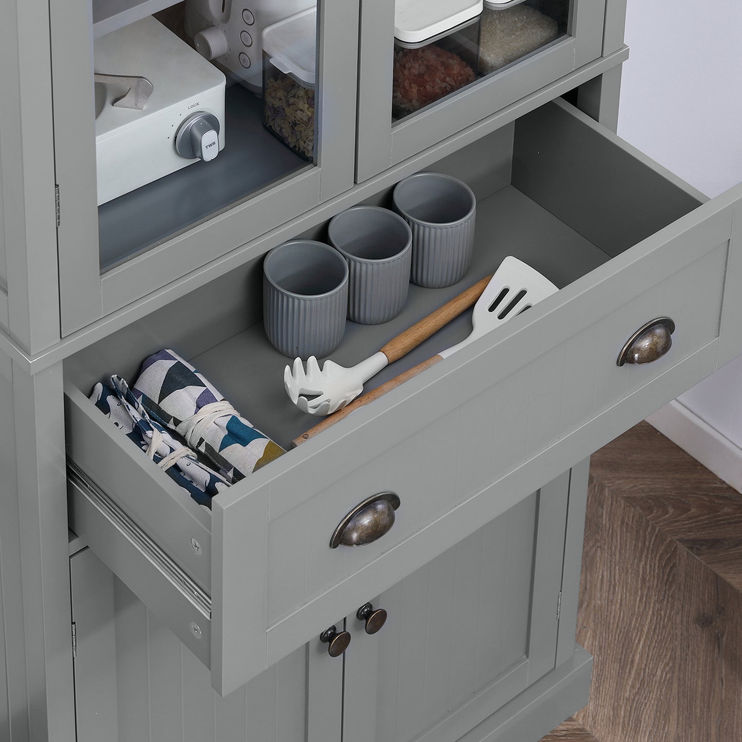 Tall Kitchen Cupboard, 5-tier Storage Cabinet with Adjustable Shelves