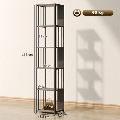 5-Tier Bookshelf, Freestanding Display Storage Unit, Grey