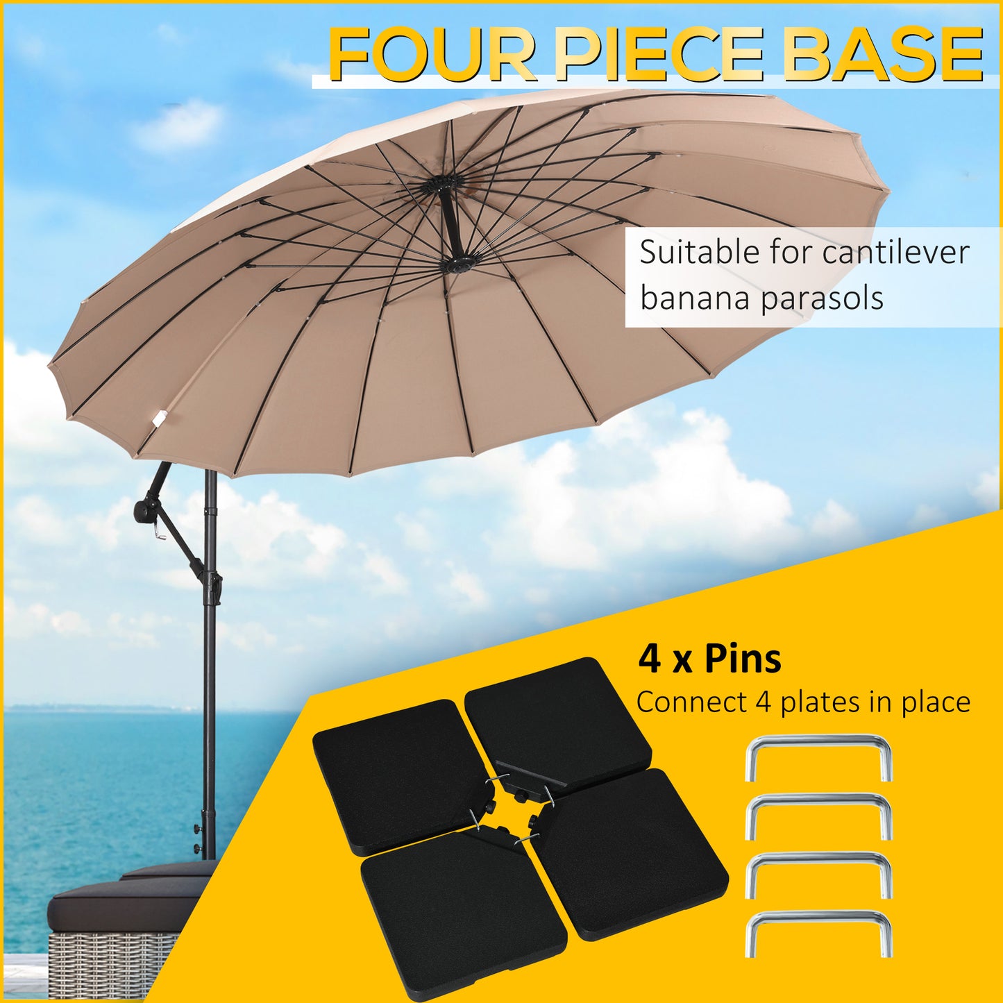 Set of 4 Parasol Base Stand Weights for Cantilever Umbrella, Black