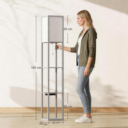 3-Tier Floor Lamp with Shelves and Storage, Modern Corner Standing Lamp with Lampshade, Reading Light with Foot Switch for Living Room, Bedroom, Home Office, LED Bulb Included, Grey