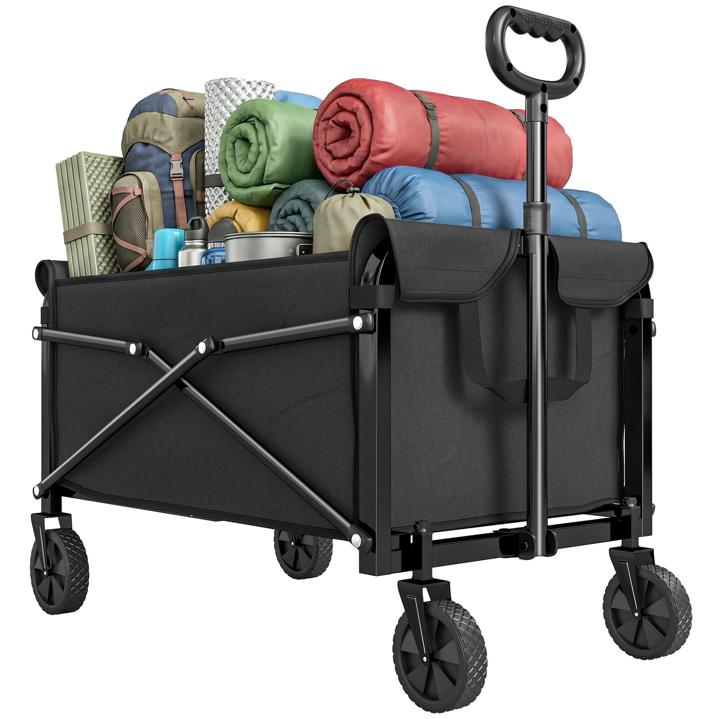 81L Festival Trolley on Wheels, Garden Folding Trolley Cart, Black
