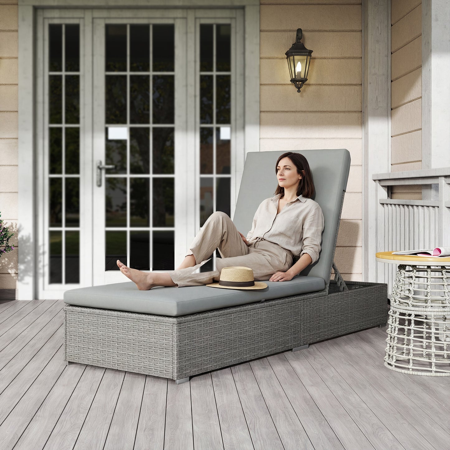 Patio Rattan Chaise Lounge Garden Pool Wicker Sun Lounger Adjustable