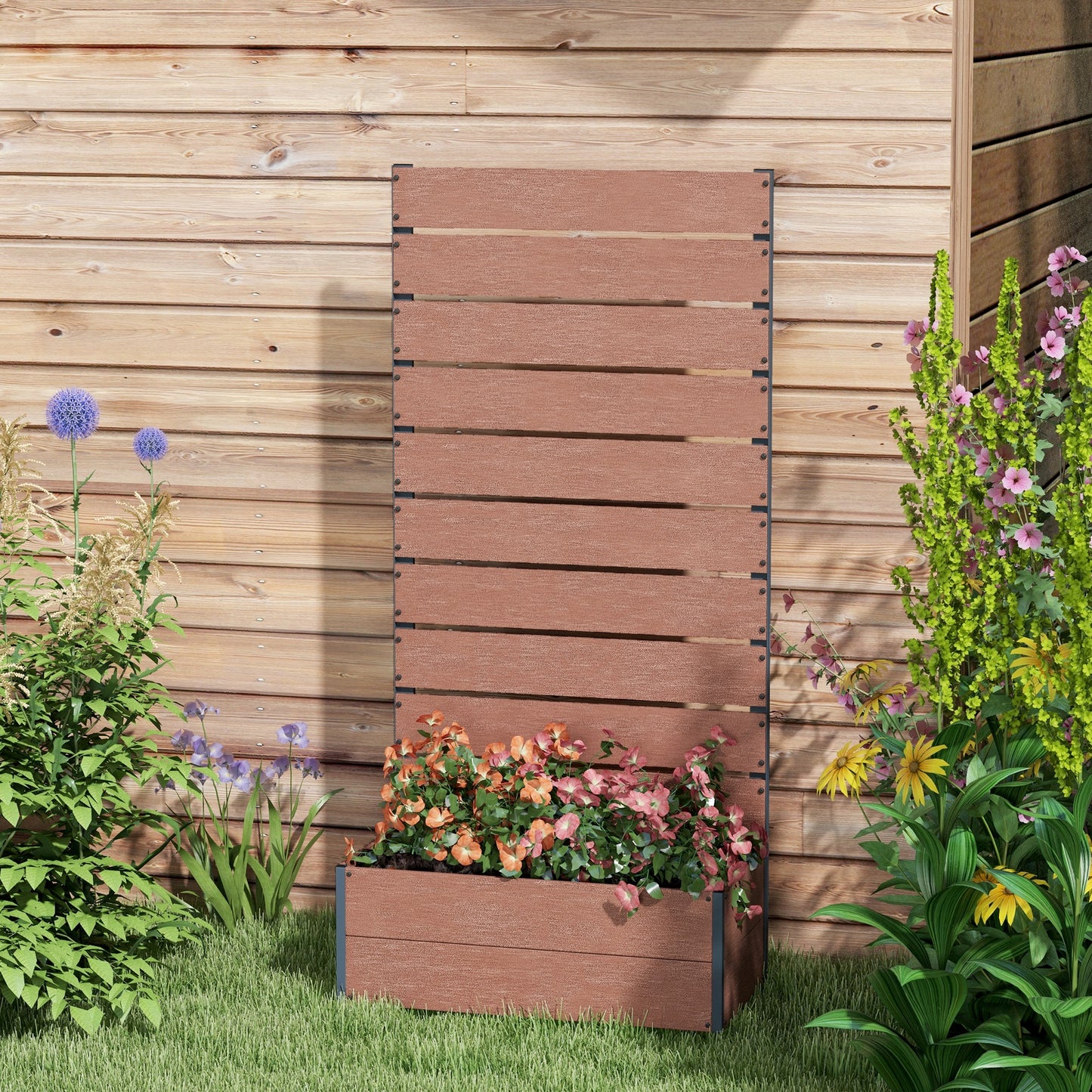 Garden Planter with Trellis for Climbing Plants, Vines, Flowers, Freestanding Raised Bed for Outdoor, Patio, Planter Box