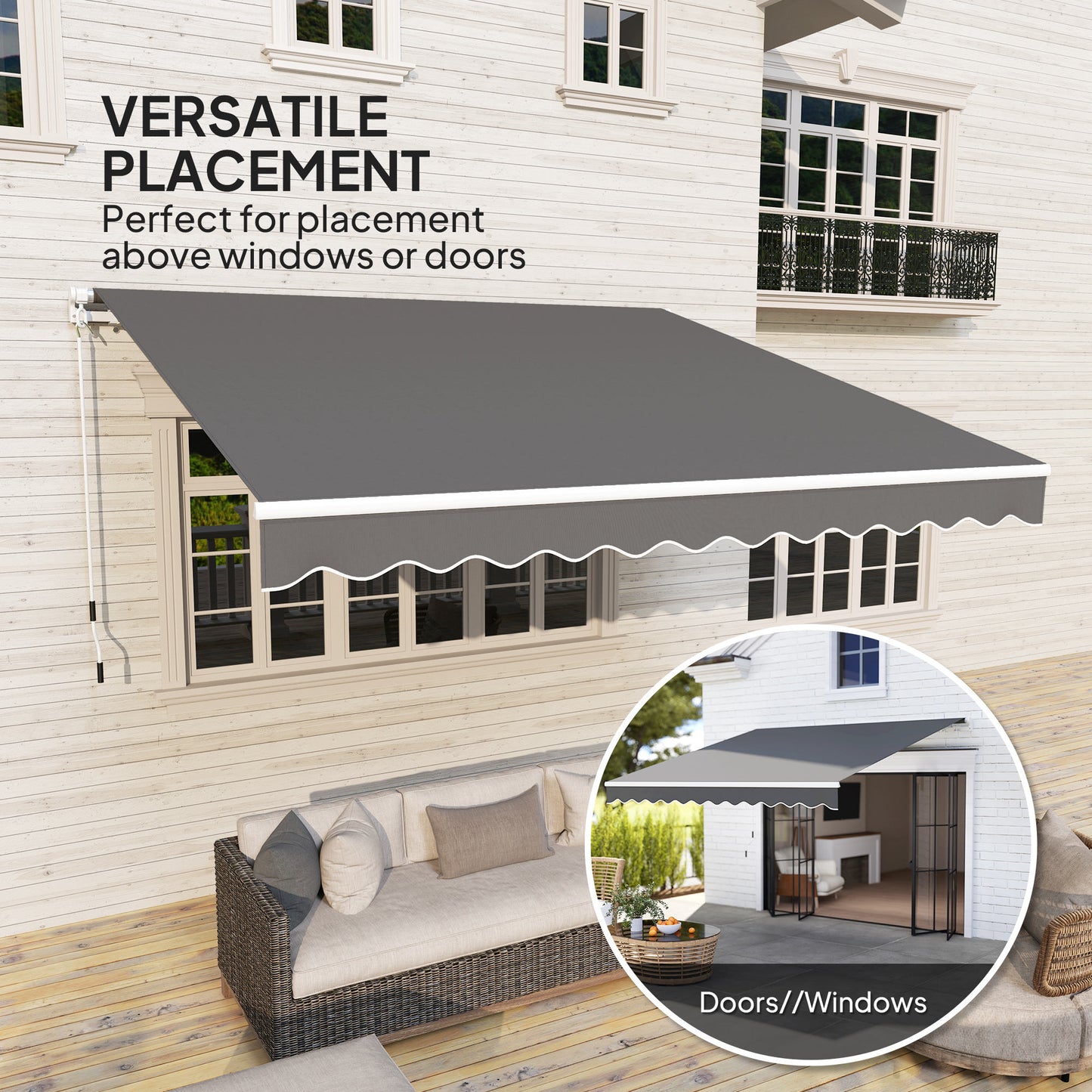 2.95 x 2.5m Canopy Sun Shade Shelter with Crank Handle, Dark Grey