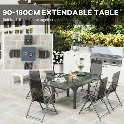 7 Piece Outdoor Dining Set w/ Extendable Table and 6 Folding Chairs