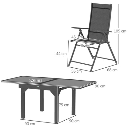 7 Piece Outdoor Dining Set w/ Extendable Table and 6 Folding Chairs