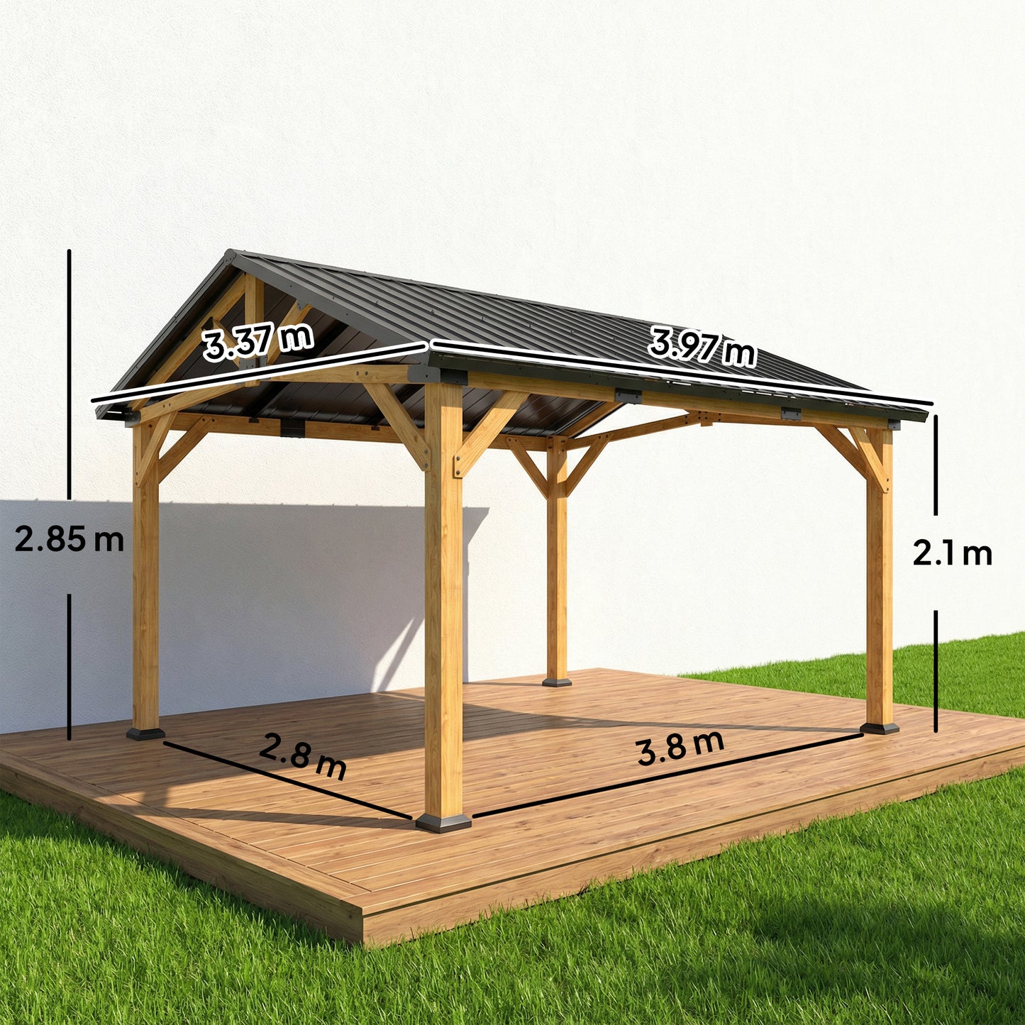 3.5 x 4 m Hardtop Gazebo with Galvanised Metal Roof, Black Grey