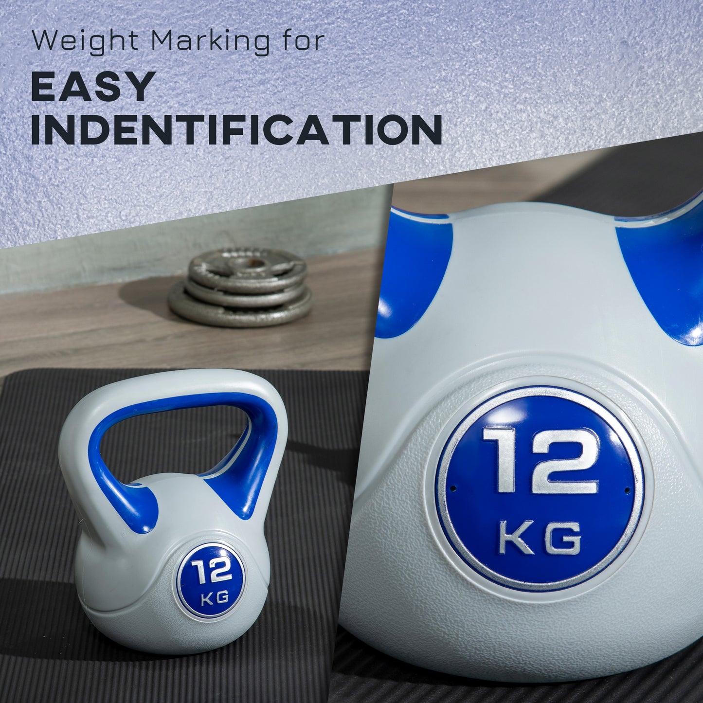 12kg Kettle Bell with Handle for Home Gym, Dark Blue and Grey