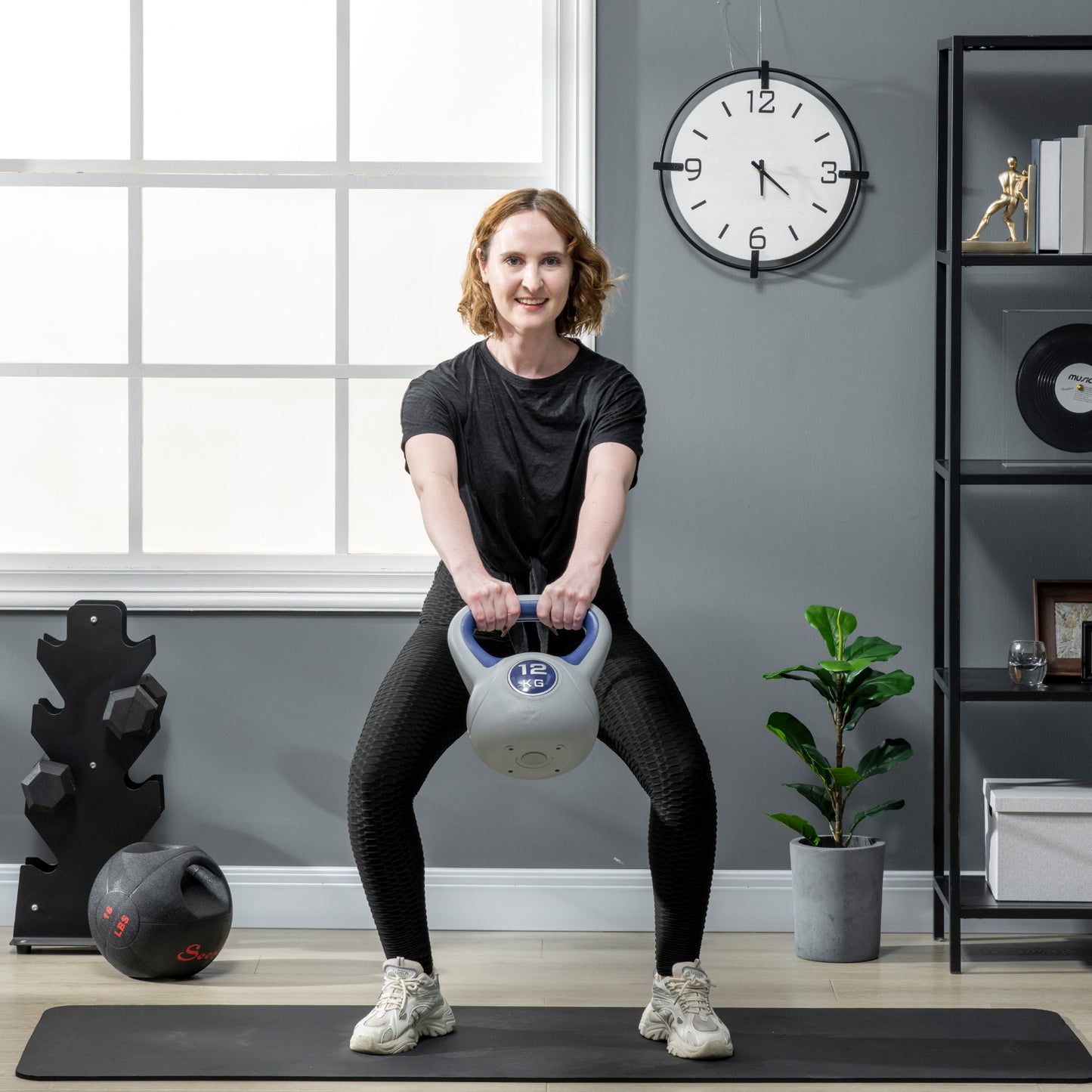 12kg Kettle Bell with Handle for Home Gym, Dark Blue and Grey