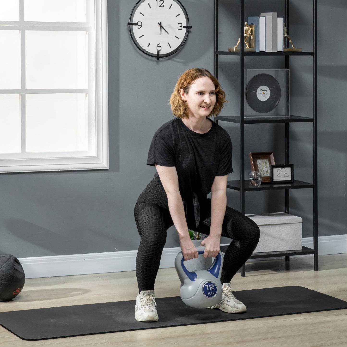 12kg Kettle Bell with Handle for Home Gym, Dark Blue and Grey
