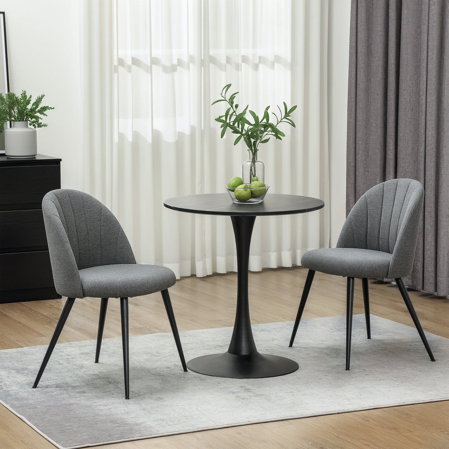Set of 2 Dining Chairs with Shell Backrest and Padded Seat Grey