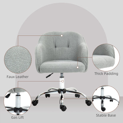 Fluffy Vanity Chair for Desk, with Height Adjustable, Wheels, Grey