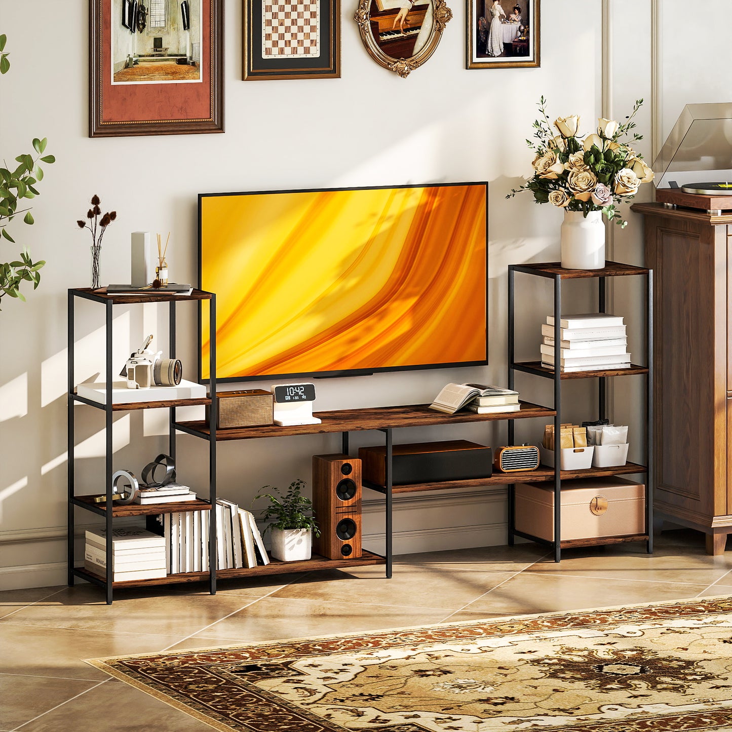 TV Unit for TVs up to 55 Inches, Industrial TV Stand with Shelves
