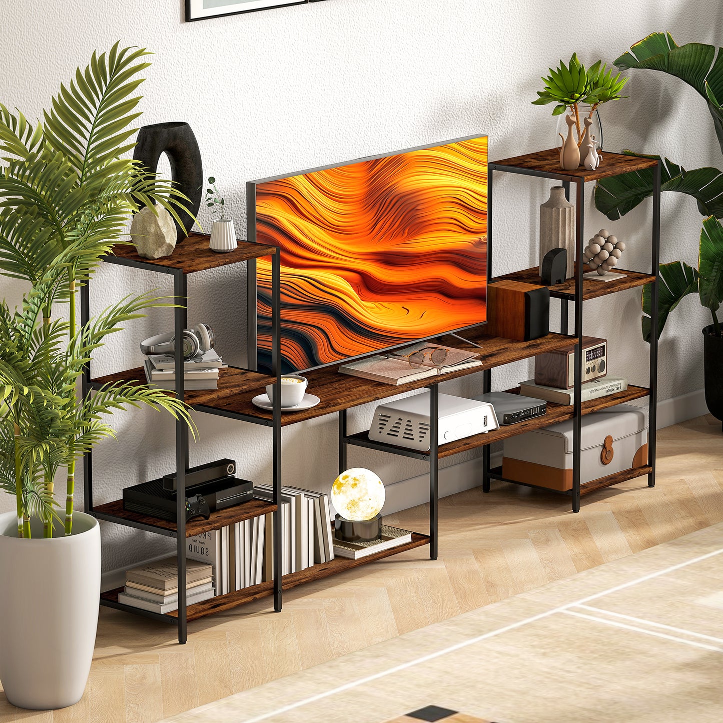 TV Unit for TVs up to 55 Inches, Industrial TV Stand with Shelves