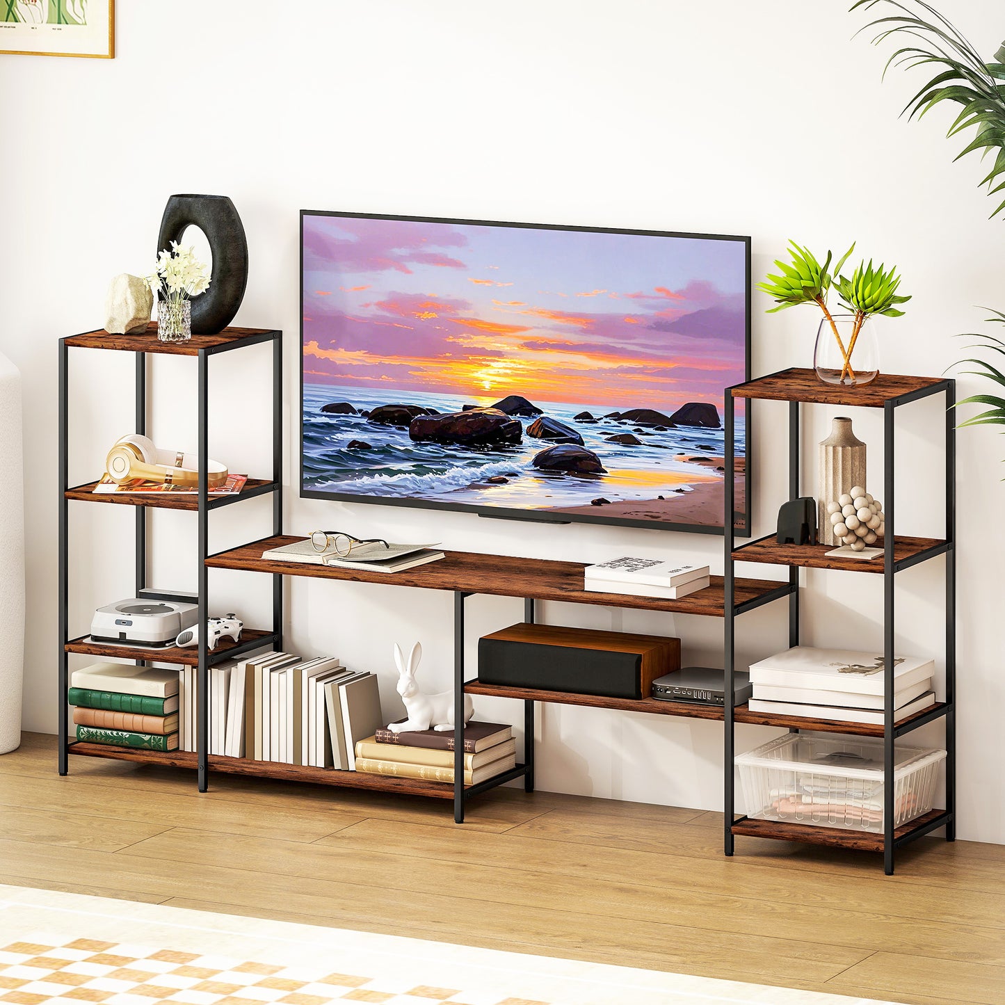 TV Unit for TVs up to 55 Inches, Industrial TV Stand with Shelves