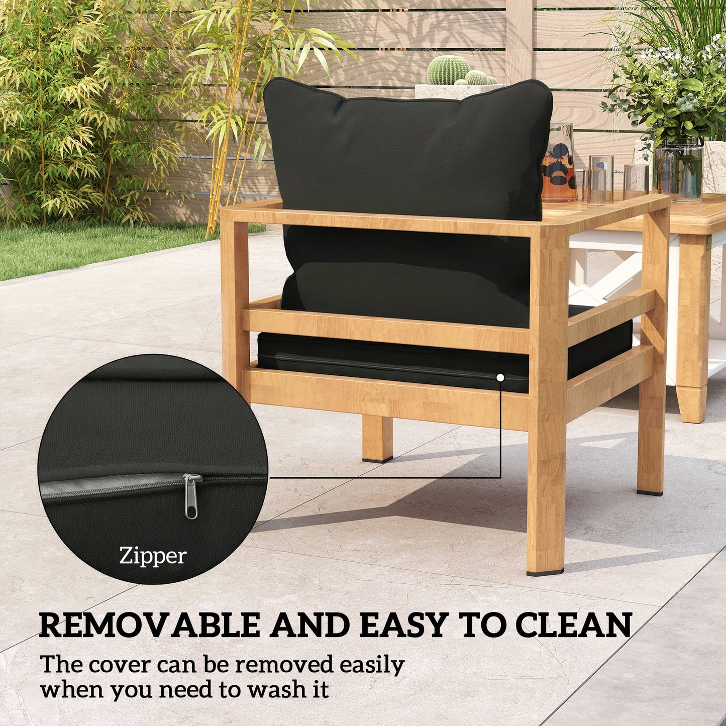 Garden Chair Cushion with Seat & Back Pad, CUSHION ONLY, Black