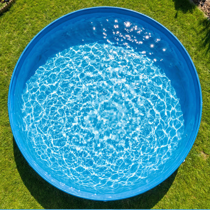 Foldable Dog Pool for Puppies and Ducks, Thickened PVC Dog Paddling Pool Bath Tub Hard Board, Anti-Slip Bottom and Hose Adapter for Easy Drainage, 140 x 30cm, Blue and Dark Grey