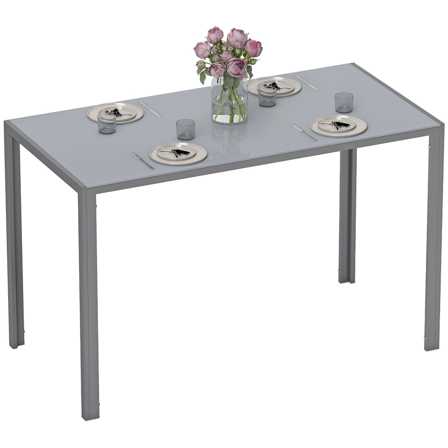 Modern Rectangular 4 Seater Dining Table with Tempered Glass Top