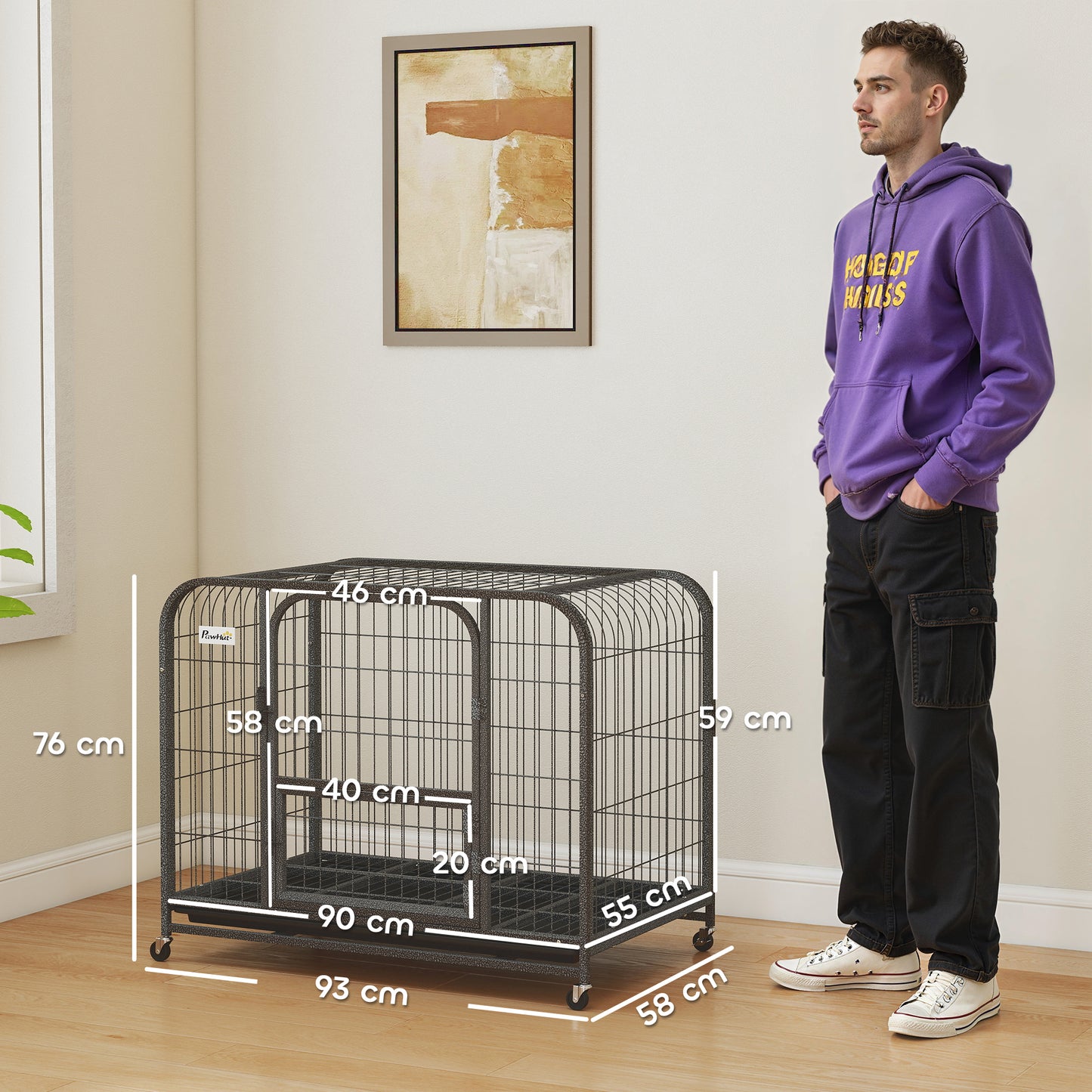 Heavy Duty Dog Crate, Large Dog Cage with Wheels and Tray