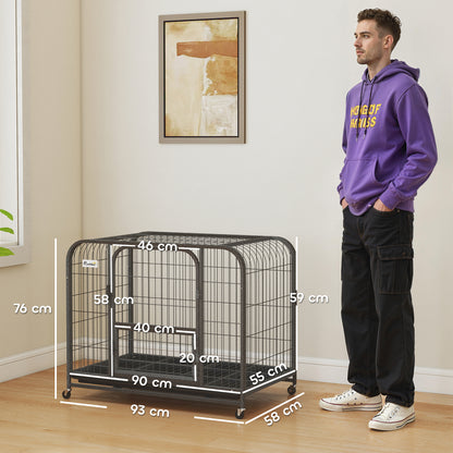 Heavy Duty Dog Crate, Large Dog Cage with Wheels and Tray