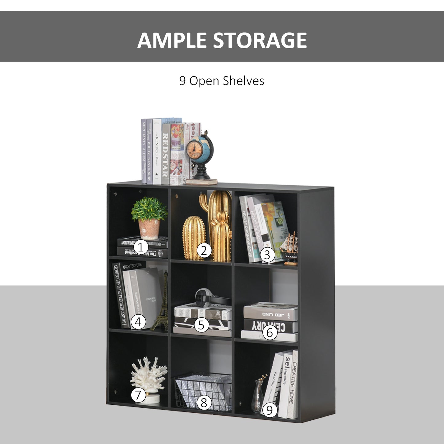 9 Cube Storage Cupboard Bookcase Bookshelf Home Office, Black