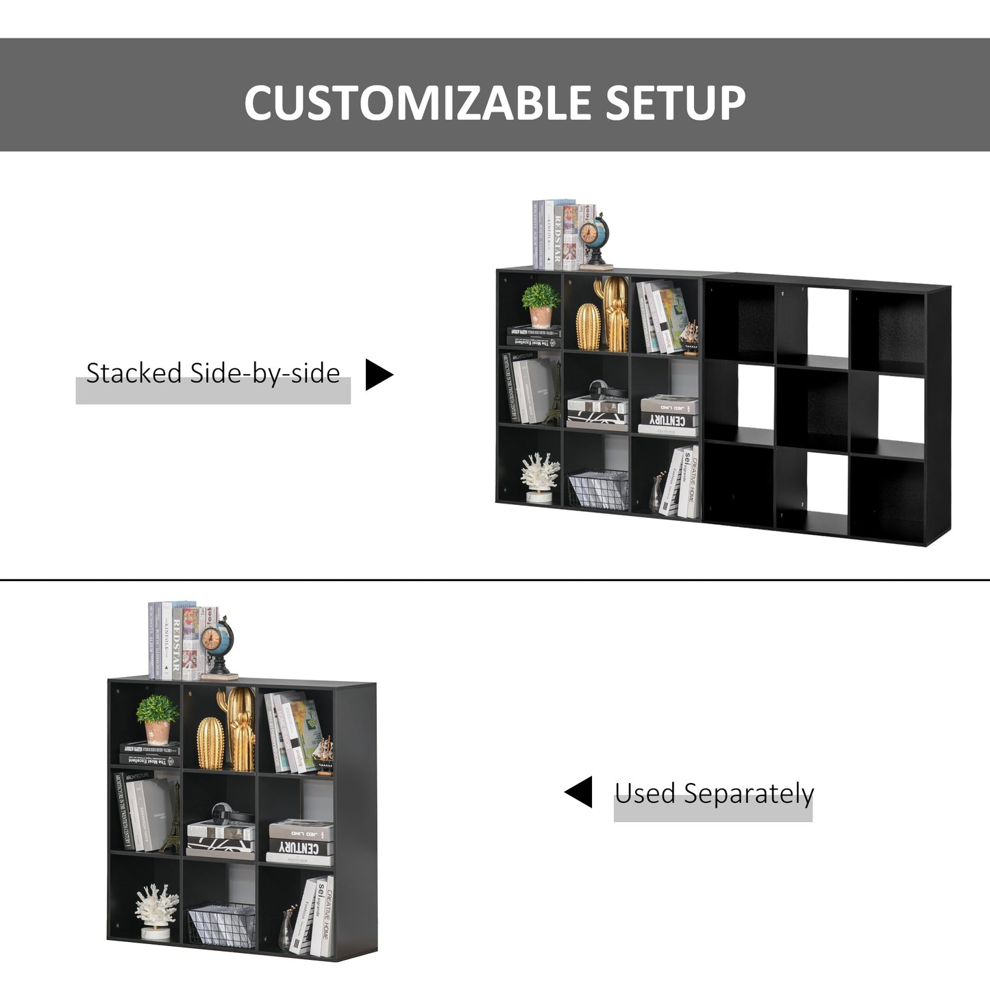 9 Cube Storage Cupboard Bookcase Bookshelf Home Office, Black