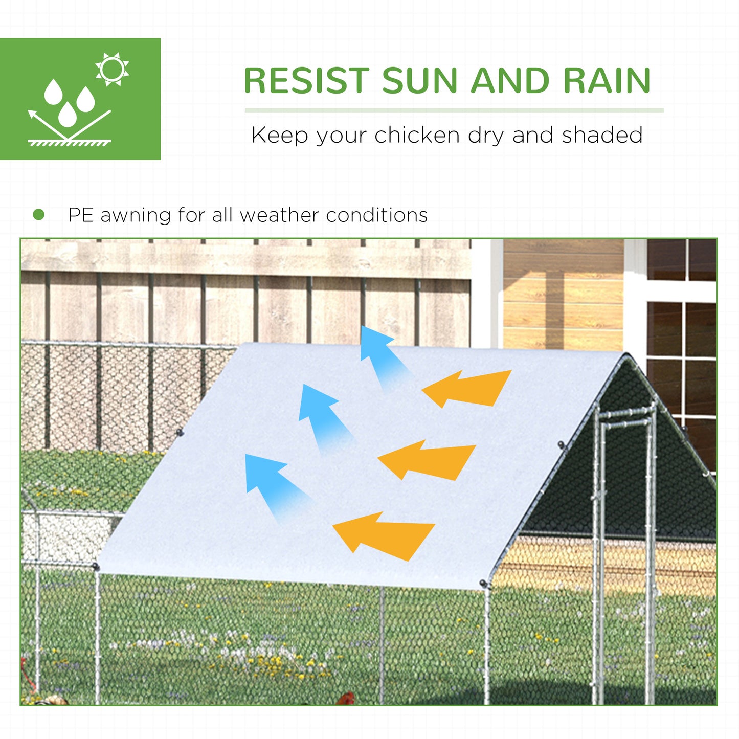 Walk In Chicken Run Large galvanised Chicken Coop w/ Cover 3 x 8 x 2m