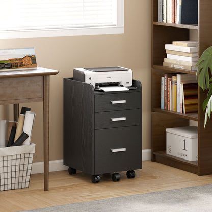 Mobile Filing Cabinet, File Cabinet with 3 Drawers, Black