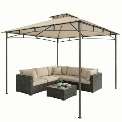 Outsunny 3 x 3 m Gazebo, Outdoor Gazebo Canopy with 2-Tier Roof, Khaki