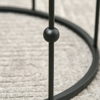 Set of 2 Nesting Coffee Table, Side Tables with Glass Top, Black