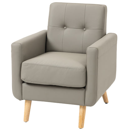 Modern Accent Chair, Tufted Living Room Chairs, PU Leather Armchair for Bedroom, Home Office, Grey