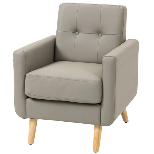 Modern Accent Chair, Tufted Living Room Chairs, PU Leather Armchair for Bedroom, Home Office, Grey