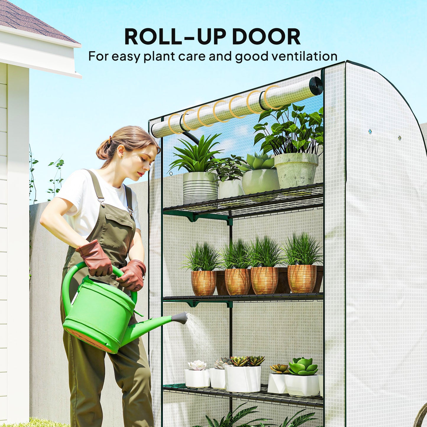 Mini Greenhouse Indoor Outdoor Green House with PE Cover, White
