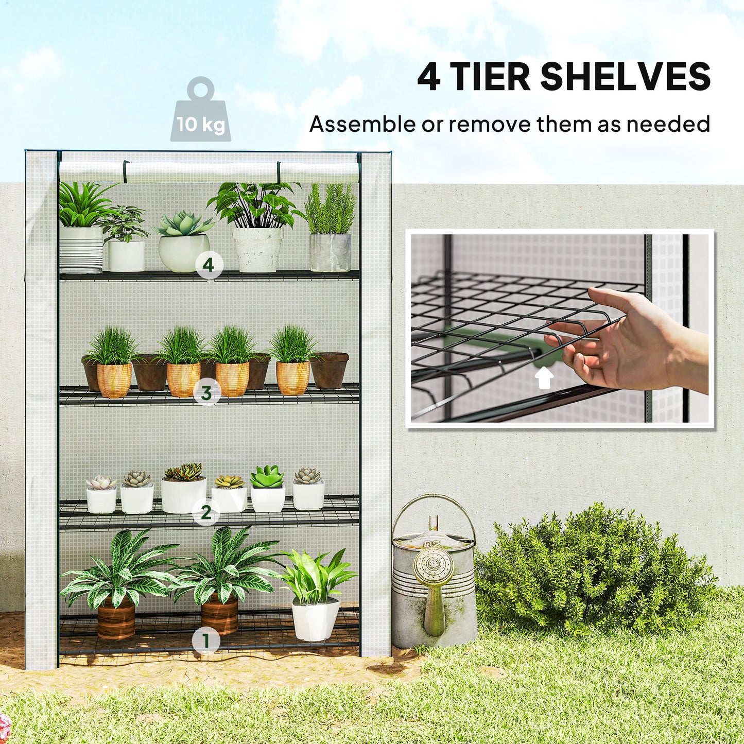 Mini Greenhouse Indoor Outdoor Green House with PE Cover, White