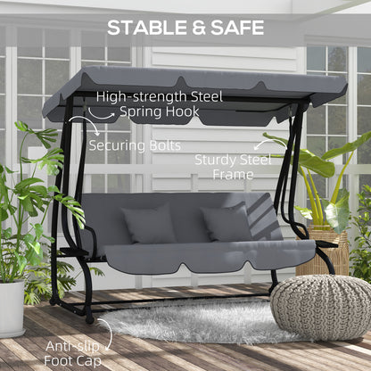2-in-1 Garden Swing Chair for 3 Person w/ Adjustable Canopy Grey